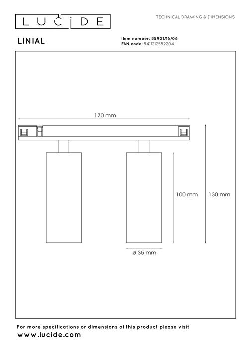 Lucide Premium LINIAL BIXX Schienenstrahler - 1-Phasen Stromschiene / Schienensystem smart - 2xLED - Matt Schwarz Chrom - technisch